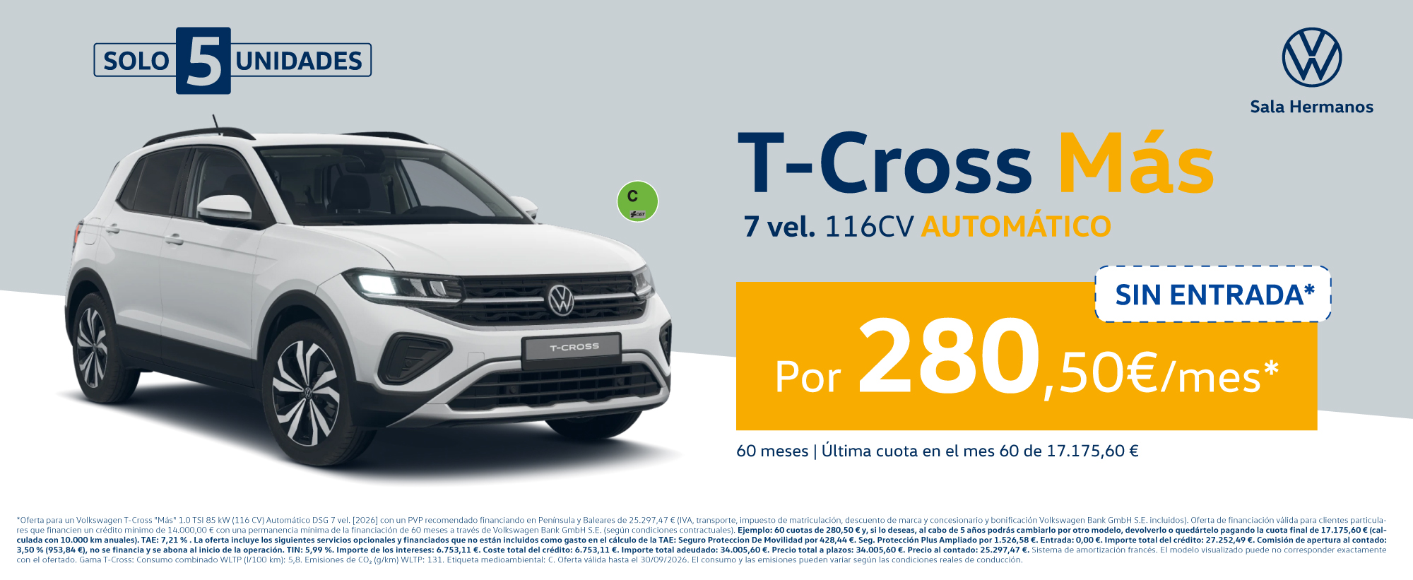 ¡Promoción Online! T-Cross MÁS por solo 280,50/mes*